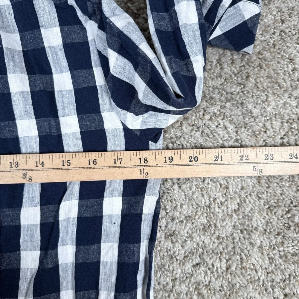 Tuckernuck Dress Womens XXS Navy White Plaid Tate Ruffle Button Drop Waist Linen